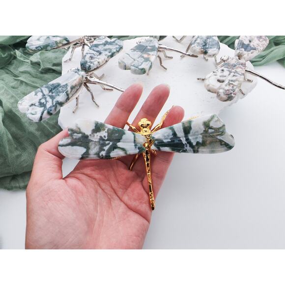 Moss Agate Dragonfly Wing Carving - Picture 9 of 12